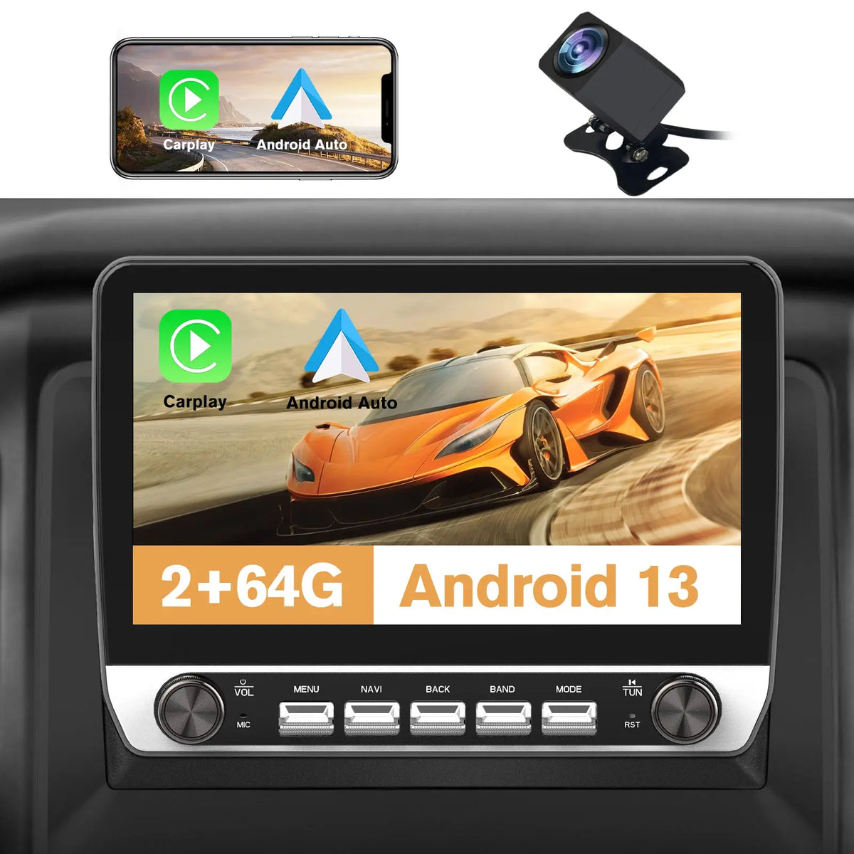 AWESAFE Car Radio Stereo for Chevy Silverado GMC Sierra 2014-2018 with Keys and knobs, 9 inch Android 13 2GB+64GB with CarPlay/Android Auto/BT/GPS/FM/RDS Support Steering Wheel Controls AWESAFE