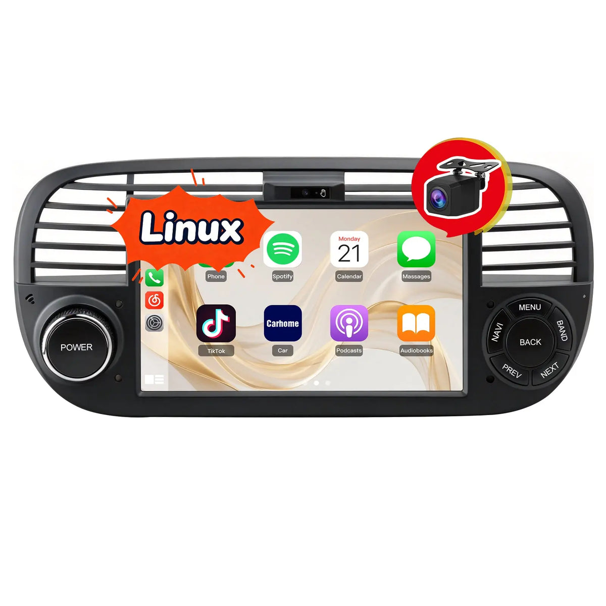 AWESAFE Carpaly Android Auto Radio für FIAT 500 2007-2015 mit Linux System,mit Rückfahrkamera AWESAFE