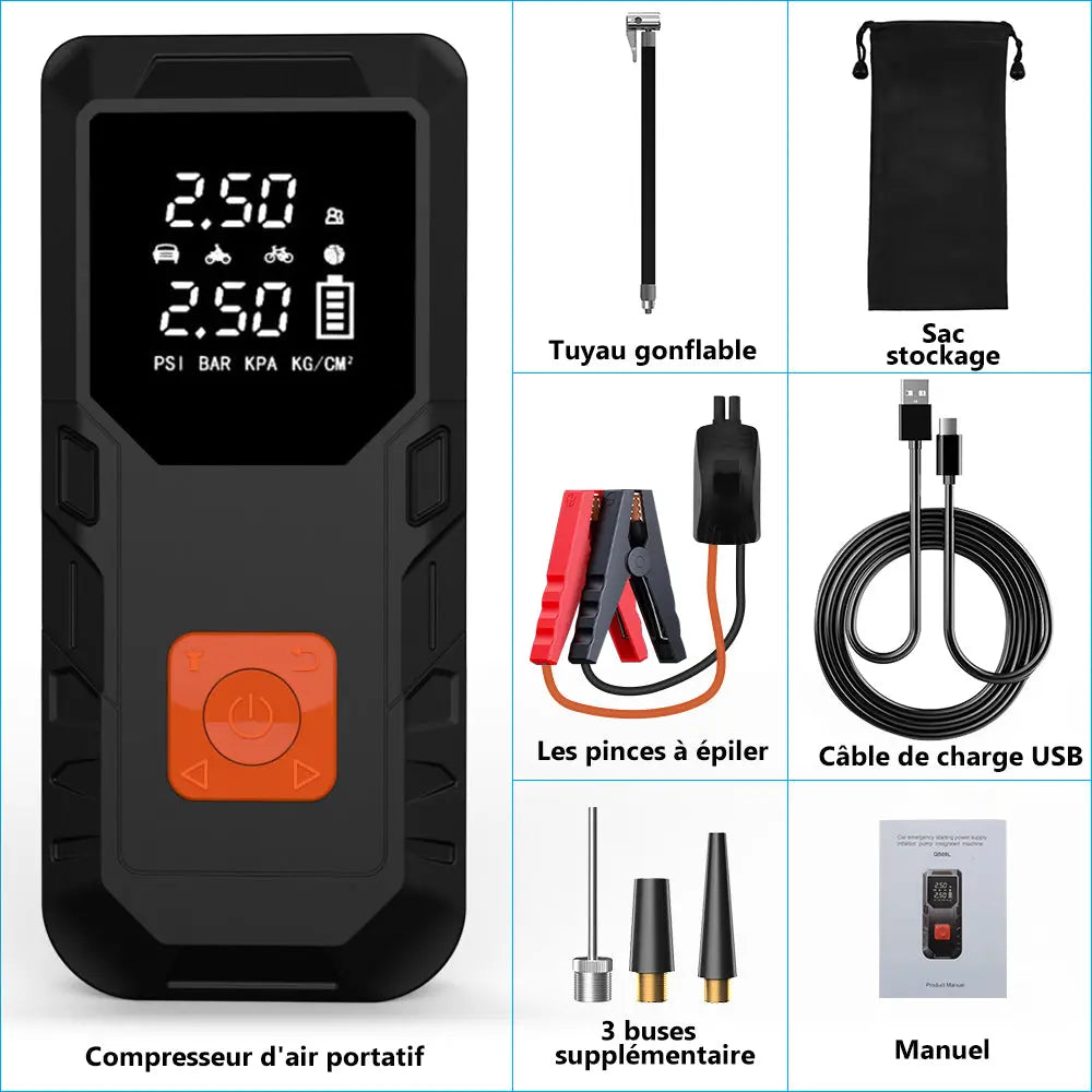 AWESAFE Compresseur à Air Portatif,Gonfleur Pneus Voiture sans Fil avec LED et Port C USB 150 PSI, Batterie Rechargeable, Inflation Rapide, Compresseur, Arrêt Automatique, pour Voiture, Vélos et Motos AWESAFE
