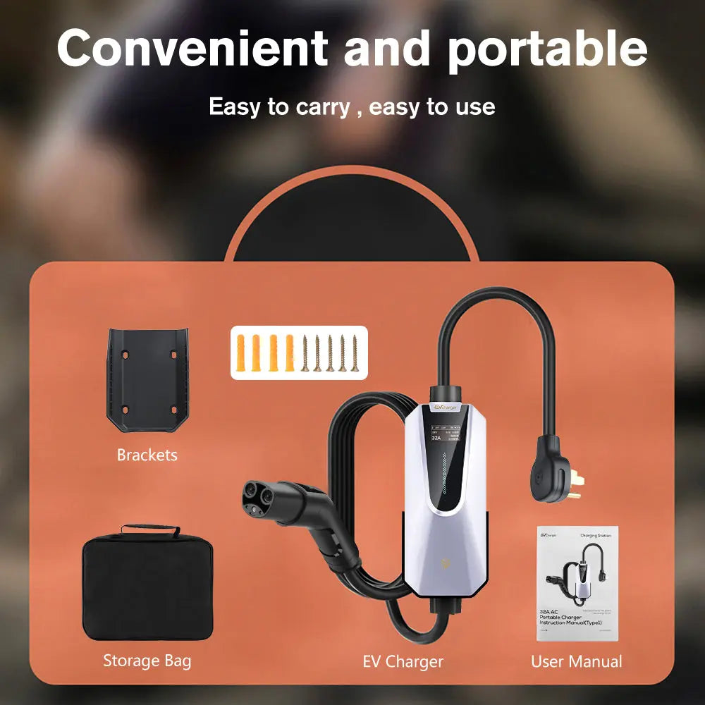 AWESAFE Level 2 7KW EV Charger with Display Charging Indicator Adjustable Current 26ft Cable Carry Bag AWESAFE SHOP