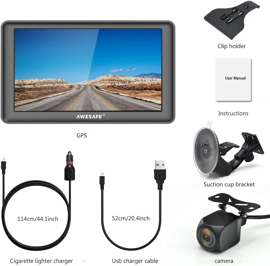 AWESAFE Navigatore Auto con Telecamera di retromarcia, 7 Pollici Bluetooth GPS Navigatore Camion Autobus Taxi, Avviso Traffico Vocale, Limite di Velocità, Aggiornamenti gratuiti delle mappe a vita AWESAFE