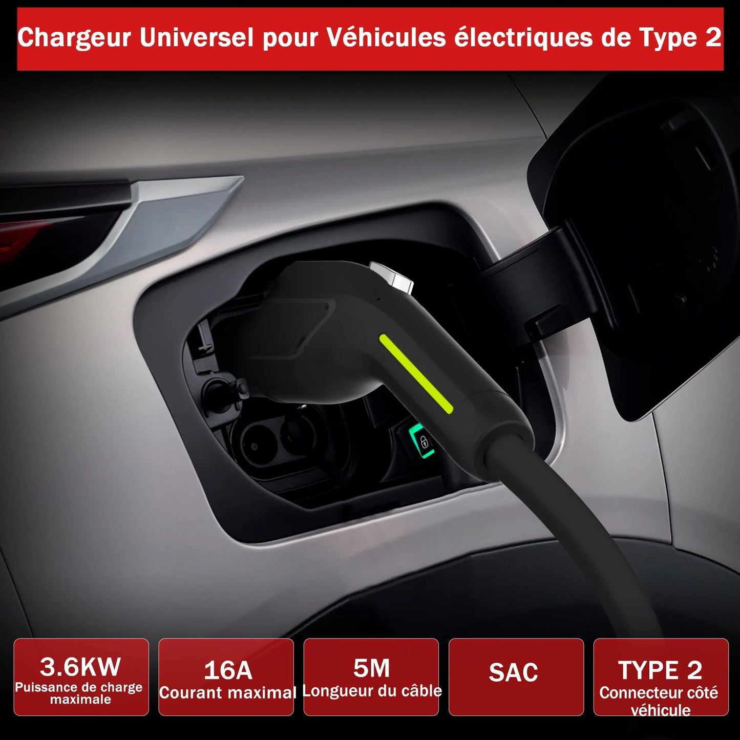 AWESAFE Portable Chargeur Voiture Electrique 5M 3.6KW, 1 Frase 16A Type 2 Commutable Voiture EV Chargeur Schuko AWESAFE