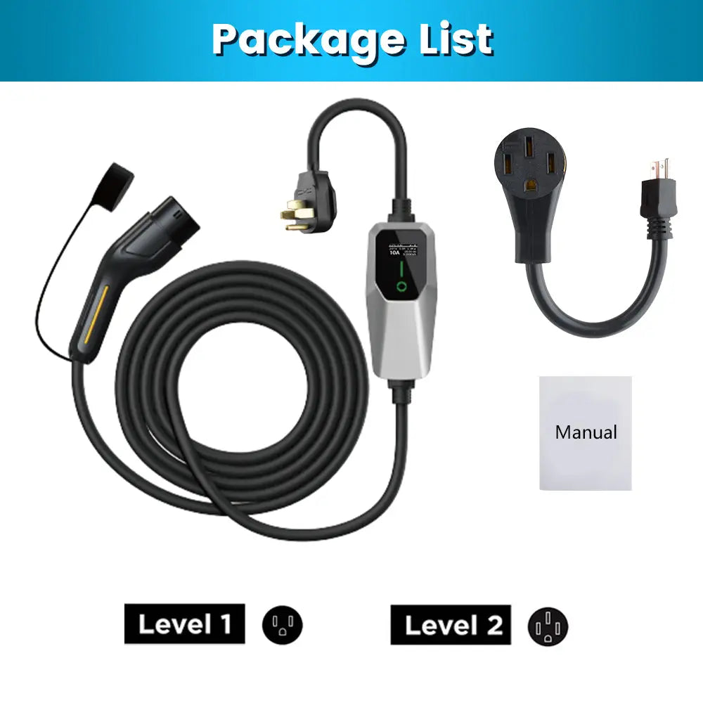 AWESAFE Portable Level 1 and Level 2 EV Charger (240V, 32A) with 26ft Charging Cable NEMA 14-50 5-20 for SAE-J1772 Electric Vehicles AWESAFE