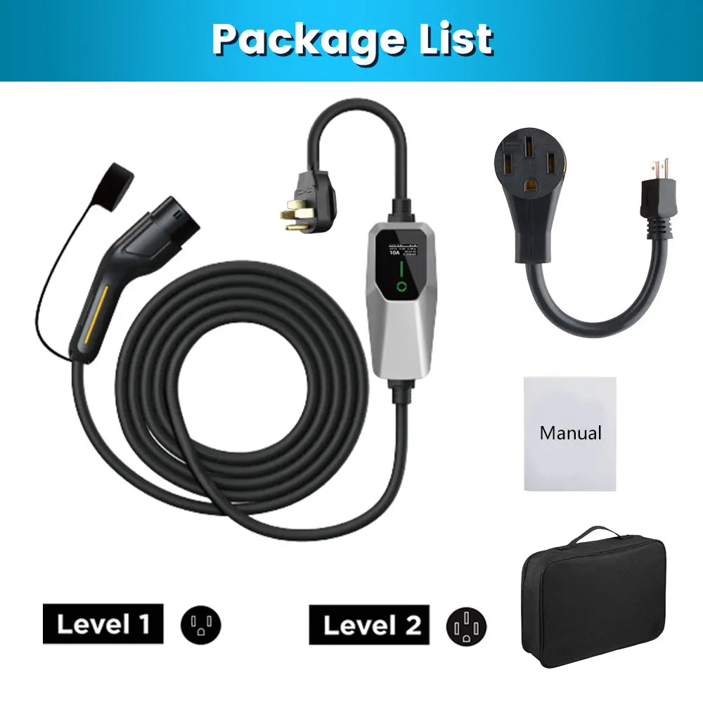 AWESAFE Portable Level 1 and Level 2 EV Charger (240V, 32A) with 26ft Charging Cable NEMA 14-50 5-20 for SAE-J1772 Electric Vehicles AWESAFE
