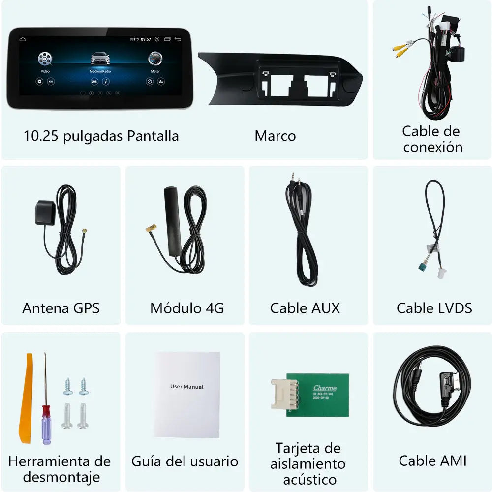 AWESAFE Snapdragon 665 Radio de Coche 10.25 Pulgadas 8 Núcleos 4GB+64GB con Bluetooth/DSP/GPS, CarPlay y Android Auto - Mercedes Clase C W204 2011-2014 (NTG4.5) Conserva Sistema Original AWESAFE