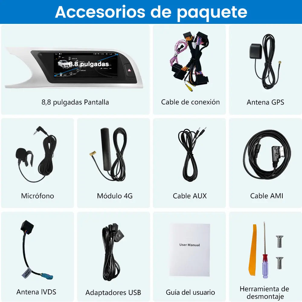 AWESAFE Snapdragon 665 Radio de Coche 8.8 Pulgadas 8 Núcleos 4GB+64GB con Bluetooth/DSP/GPS/4G, CarPlay y Android Auto - Para Audi A4L B8 2009-2012 Conserva Sistema Original AWESAFE