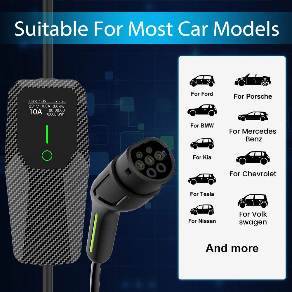 AWESAFE Type2 Electric Vehicle Charging Cable 2.4KW 10A EV Portable Charger 5M Cable Australian Plug Current Adjustable EV & Plug-in Hybrid Car Charger AWESAFE