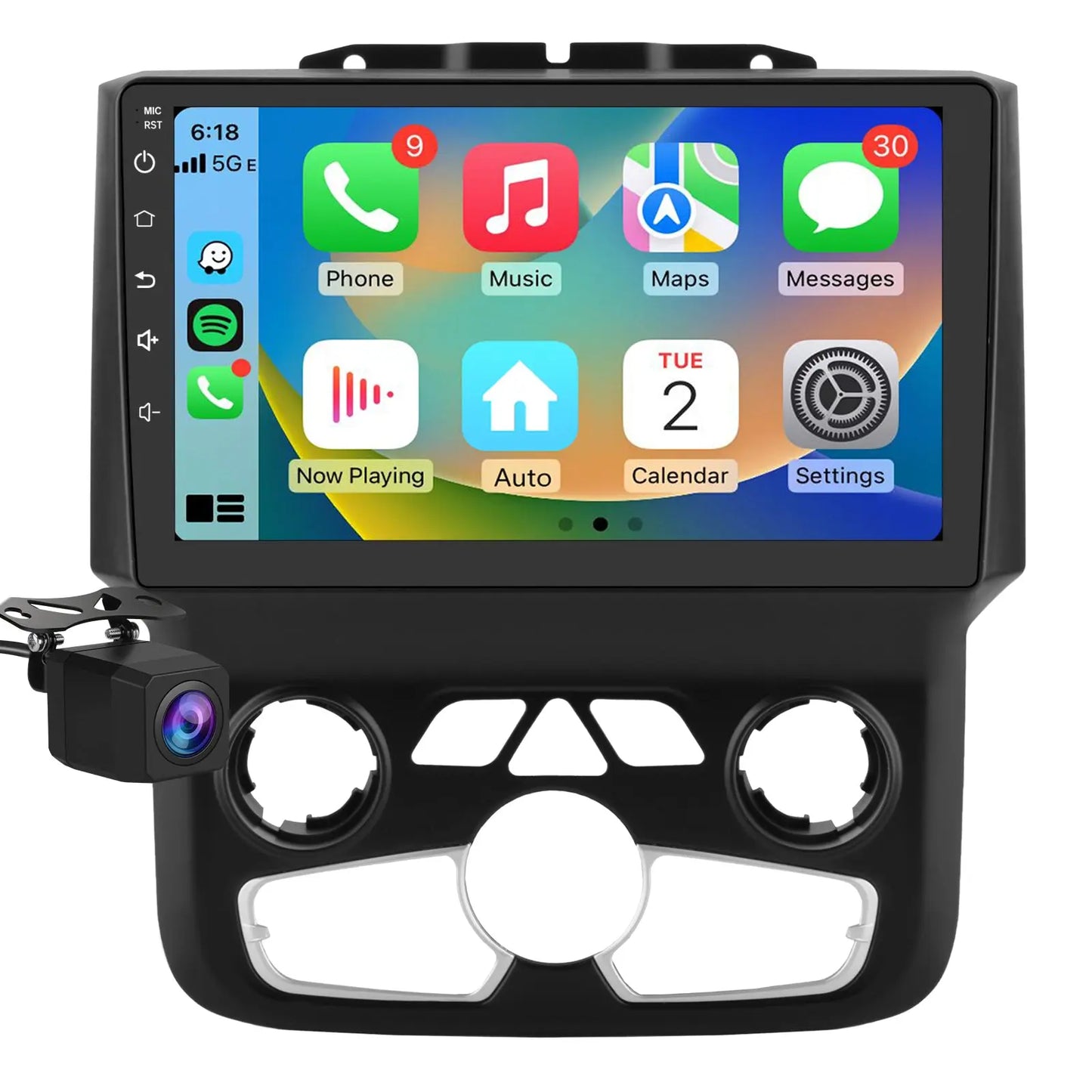 AWESAFE (4+64G) 8 Core Car Radio Stereo for Dodge Ram 2013-2019 1500 2500 3500 (Only fit Automatic AC)Built in Carplay/Android Auto 9 inch with DSP BT GPS FM WiFi AWESAFE