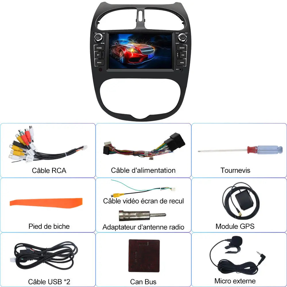 AWESAFE Radio Android 12 pour Peuyeot 206 2001-2016 Construit en Carplay intégré/Android Auto SWC GPS Bluetooth WiFi RDS FM Radio AWESAFE