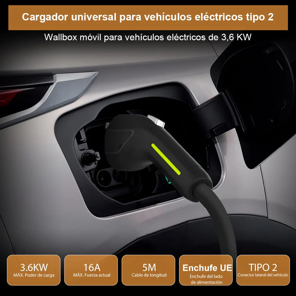AWESAFE Tragbares EV-Ladeger para vehículo eléctrico tipo 2 Wallbox móvil de 3,6 KW para vehículos eléctricos Grado de impermeabilidad lP65/IP55 AWESAFE