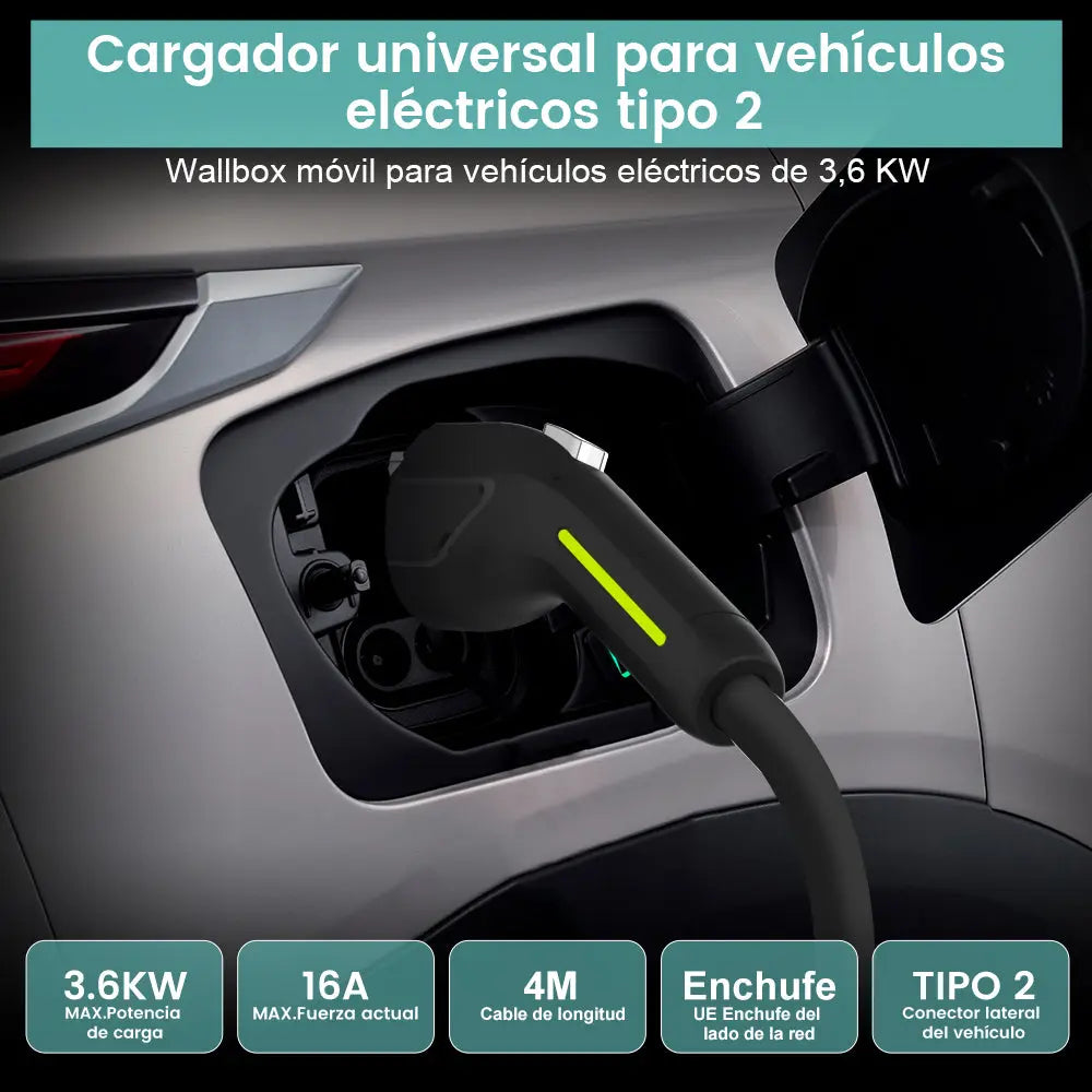 AWESAFE Tragbares EV-Ladeger para vehículo eléctrico tipo 2 Wallbox móvil de 3,6 KW para vehículos eléctricos Grado de impermeabilidad lP65/IP55 AWESAFE