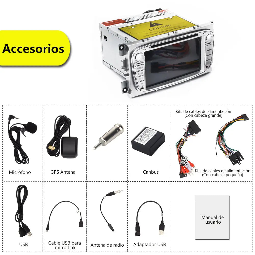 AWESAFE Radio Coche 7 Pulgadas para Ford con Pantalla Táctil 2 DIN, Autoradio de Ford con Bluetooth/GPS/FM/RDS/CD DVD/USB/SD, Admite Mandos Volante, Mirrorlink y Aparcamiento (Plata) AWESAFE
