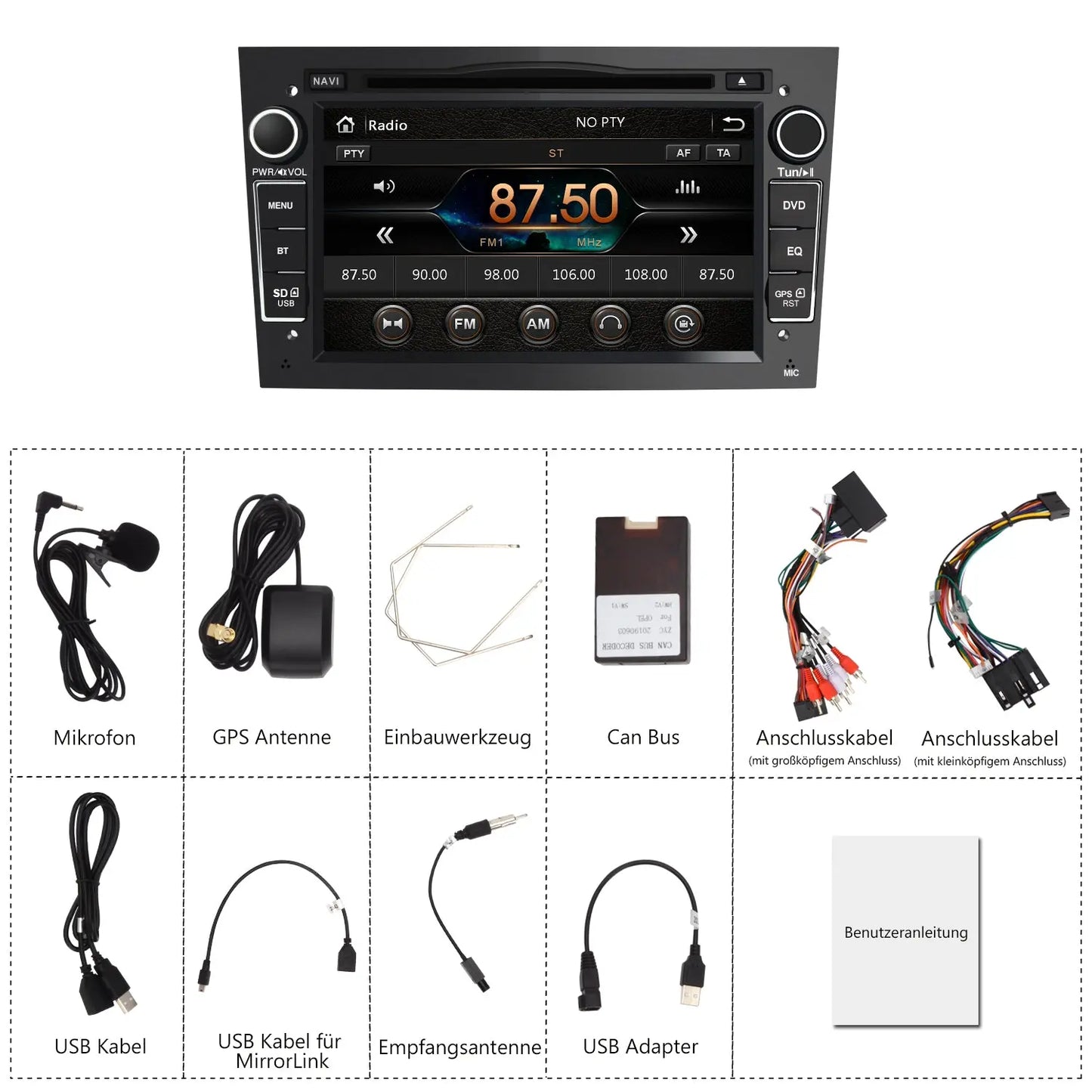 AWESAFE Car Radio 7 Inch with 2 DIN Touch Screen for Opel, Opel Autoradio with Bluetooth/GPS/FM/RDS/CD DVD/USB/SD, Support Steering Wheel Controls, Mirrorlink and Parking (black) AWESAFE