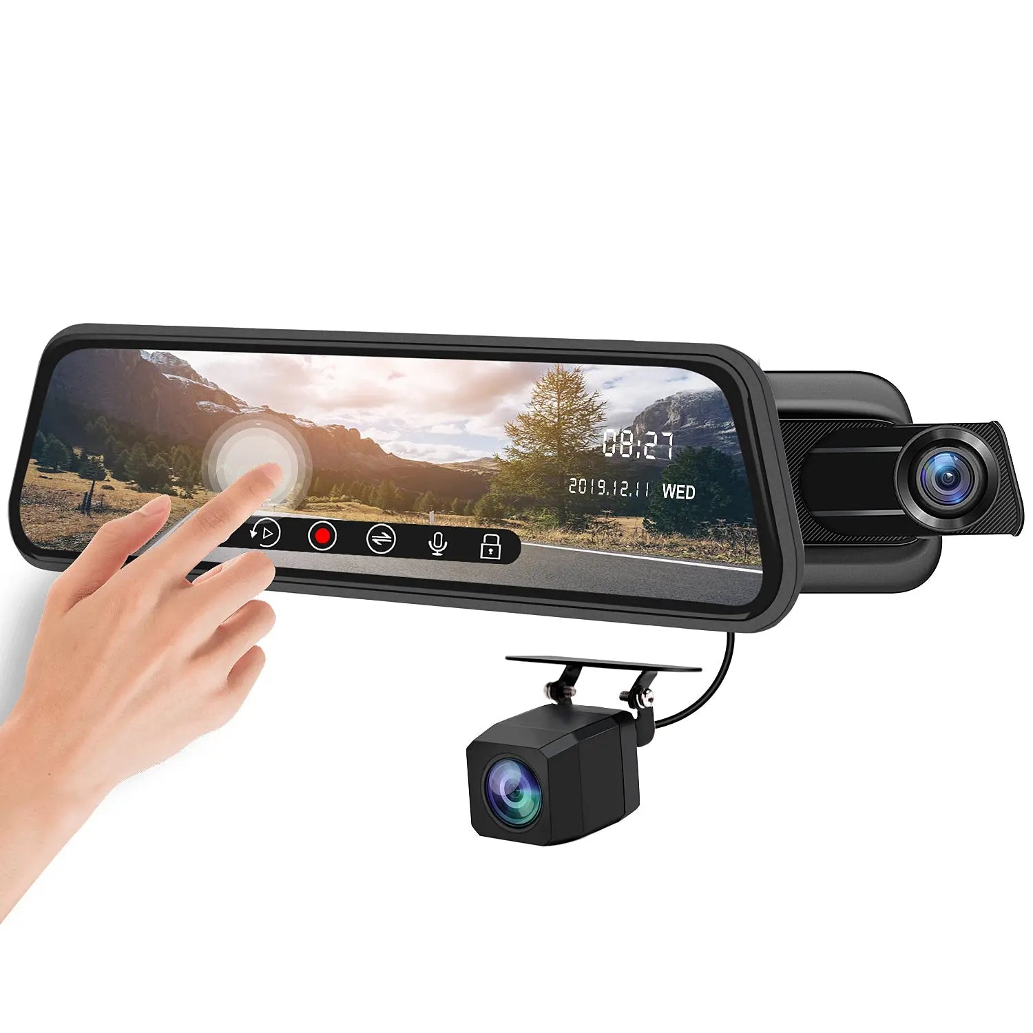 AWESAFE Backup Camera 10 inch Mirror Dash Cam Dual Lens Front Rear