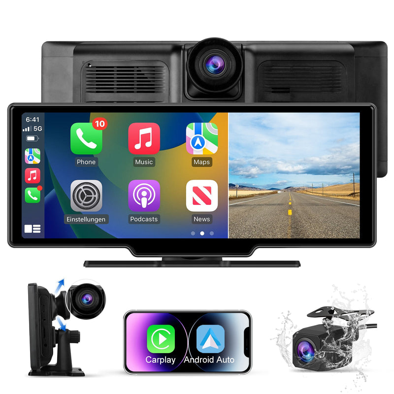 AWESAFE Autoradio Sans Fil Avec CarPlay/Android Auto, écran 10,26", Dashcam 4K Avant & 1080P Arrière, GPS, Bluetooth, FM, Assistant Vocal, Mirror Link AWESAFE