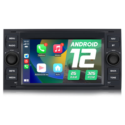 AWESAFE Android 12 [2GB+32GB] Radio Coche con Pantalla Táctil 7 Pulgadas para Ford Focus Mondeo Fiesta, Autoradio con Carplay/Android Auto/Bluetooth/GPS/FM, Apoya Mandos Volante (Negra) AWESAFE