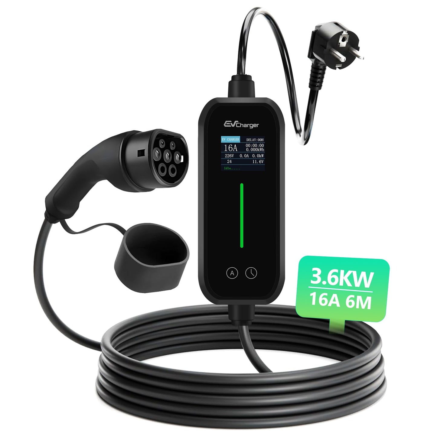 AWESAFE Caricatore Auto Elettrica 3,7kW Tipo 2 Monofase 16A, 6m con Supporto a Parete: Display LCD, Programmabile, IP67, CE. Compatibile con Tesla Model 3/Model Y e Altre Elettriche/Ibridi Ricaricabili AWESAFE