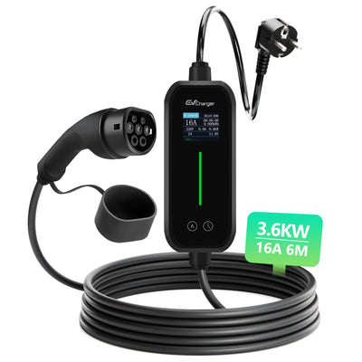 AWESAFE Caricatore Auto Elettrica 3,7kW Tipo 2 Monofase 16A, 6m con Supporto a Parete: Display LCD, Programmabile, IP67, CE. Compatibile con Tesla Model 3/Model Y e Altre Elettriche/Ibridi Ricaricabili AWESAFE