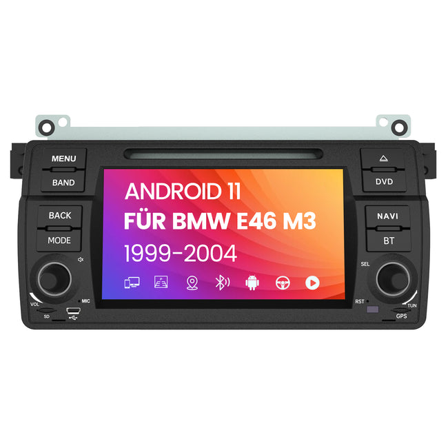 AWESAFE Android Autoradio für BMW E46 1 Din Radio mit Navigation Unterstützt Bluetooth FM/AM DAB+ WiFi WLAN CD DVD USB SD Carplay Mirrorlink Lenkradsteuerung AWESAFE