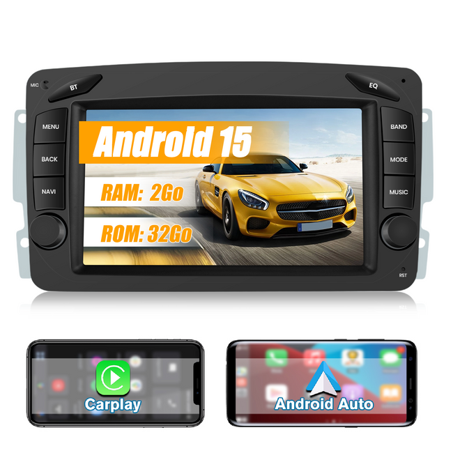 AWESAFE Mercedes Benz CLK W209, 2000-2005, Android 15, autoradio de 7 pouces, CarPlay sans fil, Android Auto