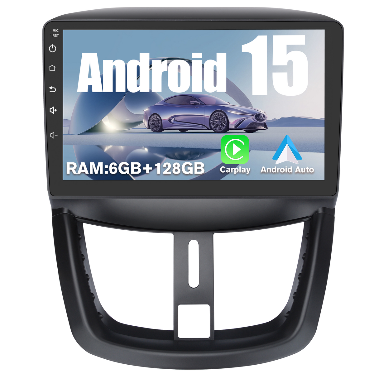 AWESAFE Peugeot 207, 2006-2015, Android 15, 9 Zoll Autoradio, kabelloses CarPlay, Android Auto, 6GB