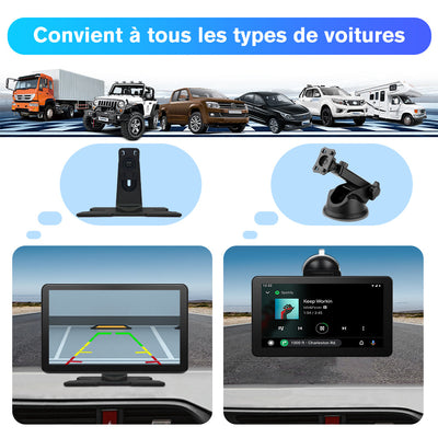 AWESAFE Écran Portable 9'' pour Sans Fil CarPlay & Android Auto, Affichage Dividida IPS Pantalla , Support Modes Portrait et Paysage,Dashcam 4K & 1080p Caméra de Recul, Bluetooth, Contrôle Vocal, Navigat, Carte SD 64GB AWESAFE
