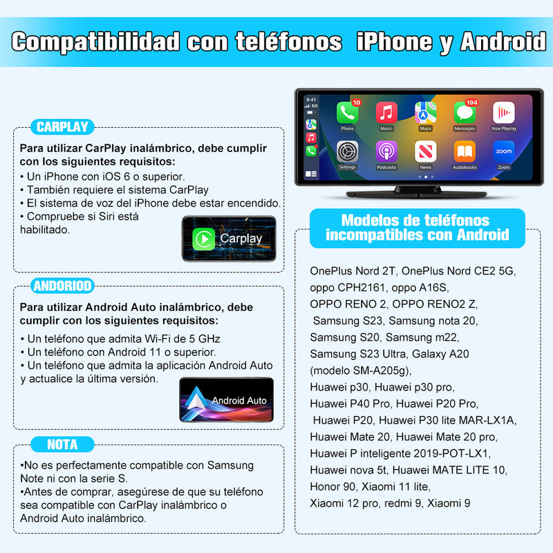 AWESAFE Autoradio avec CarPlay Sans Fil & Android Auto - Écran Tactile 10,26 Pouces - Caméra 4K Avant + 1080P Arrière - Bluetooth/GPS/Mirror Link/Assistant Vocal/AUX/FM AWESAFE