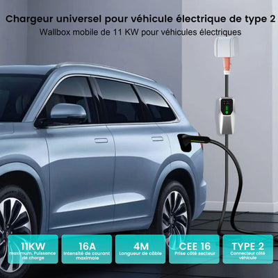 AWESAFE Tragbares EV-Ladeger for véhicule électrique de type 2Wallbox mobile de 11 KW pour véhicules électriques Degré d'étanchéité lP65/IP55/1P54 AWESAFE