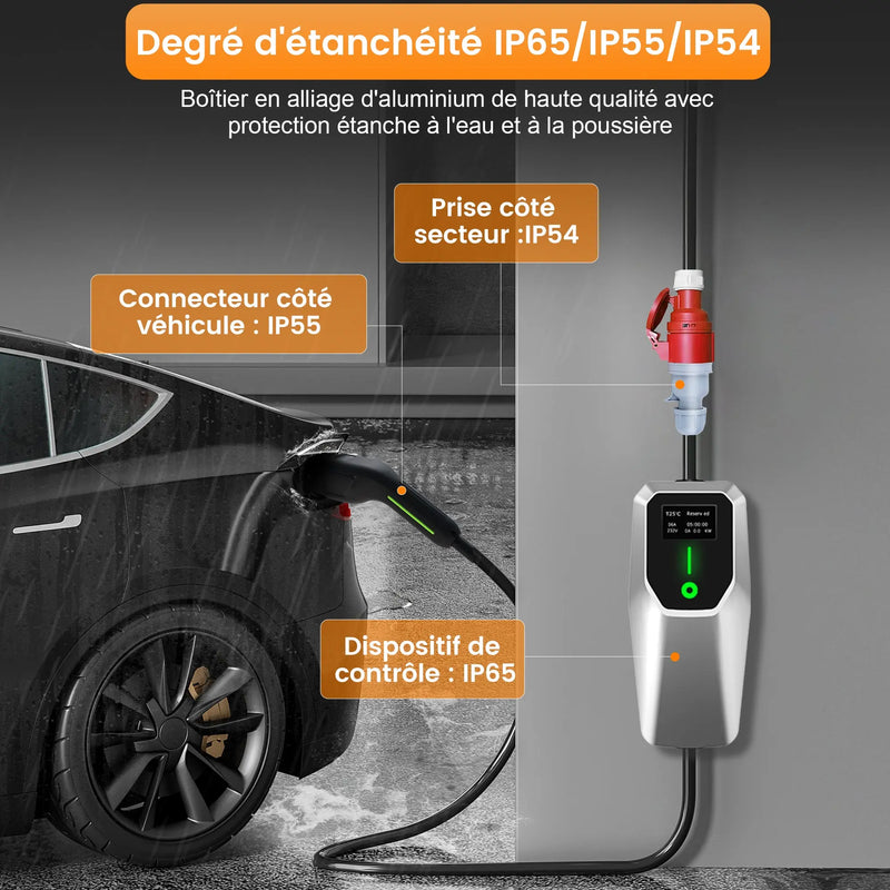 AWESAFE Tragbares EV-Ladeger (400V,32A)for véhicule électrique de type 2Wallbox mobile de 22 KW pour véhicules électriques Degré d'étanchéité lP65/IP55/1P54 AWESAFE