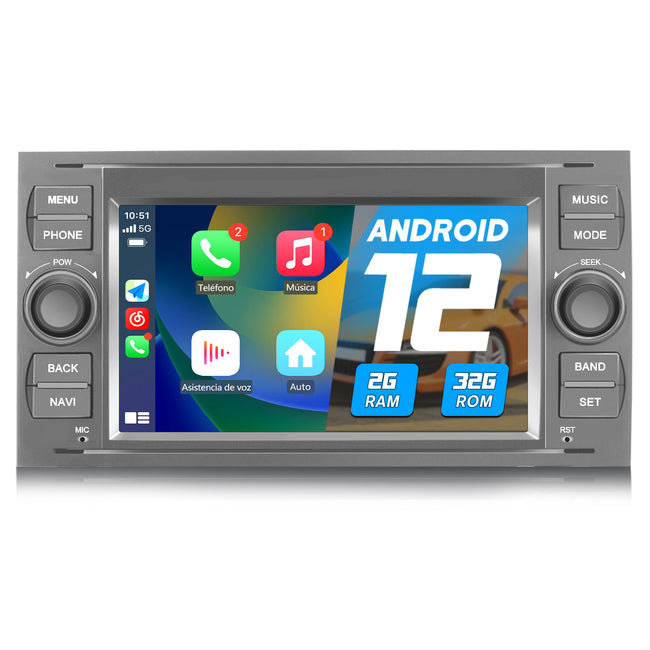 AWESAFE Android 12 [2GB+32GB] Radio Coche con Pantalla Táctil 7 Pulgadas para Ford Focus Mondeo Fiesta, Autoradio con Carplay/Android Auto/Bluetooth/GPS/FM, Apoya Mandos Volante (Plata) AWESAFE