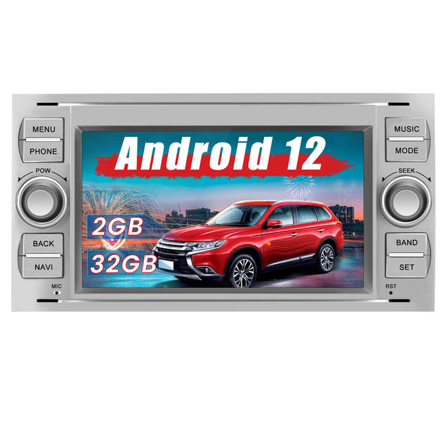 AWESAFE Android 12 [2GB+32GB] Car Radio with 7-inch Touch Screen for Ford Focus Mondeo Fiesta, Autoradio with Carplay/Android Auto/Bluetooth/GPS/FM, Supports Steering Wheel and Parking Controls (Silver) AWESAFE