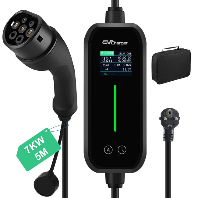 AWESAFE Chargeur Voiture Electrique Type 2 5M 7KW 6-32A IP66 with Handbag es Compatiblecon la Mayoria de Los Vehiculos Están AWESAFE