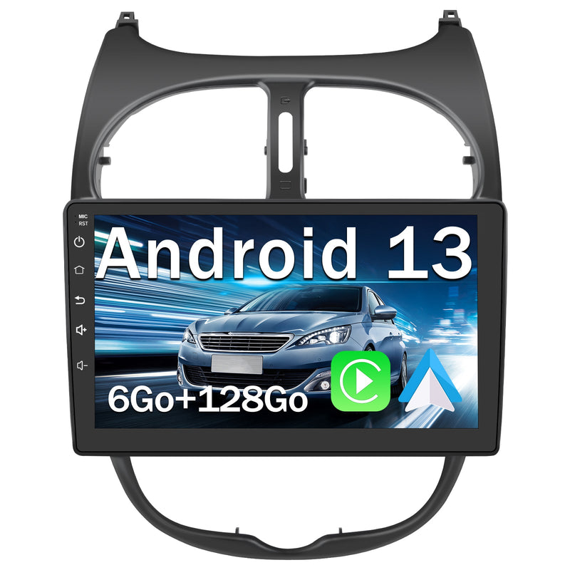 AWESAFE Autoradio 9 pouces Android 13 6+128 Go avec Bluetooth/DSP/GPS/Mirror Link/Android Auto & CarPlay sans fil - pour Peugeot 206 (2002-2010) AWESAFE