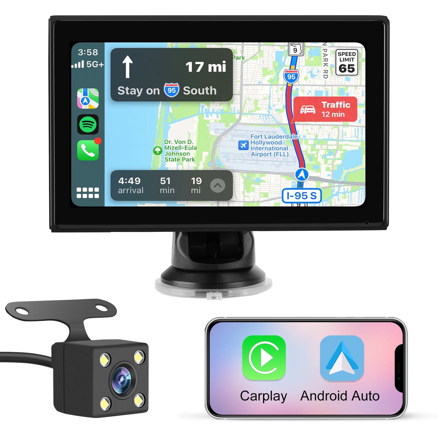 AWESAFE Autoradio Portable 7 Pouces avec Caméra de Recul - CarPlay Sans Fil & Android Auto - FM/AUX/Bluetooth 5.0 - Compatible 7-32V Voitures et Camions AWESAFE