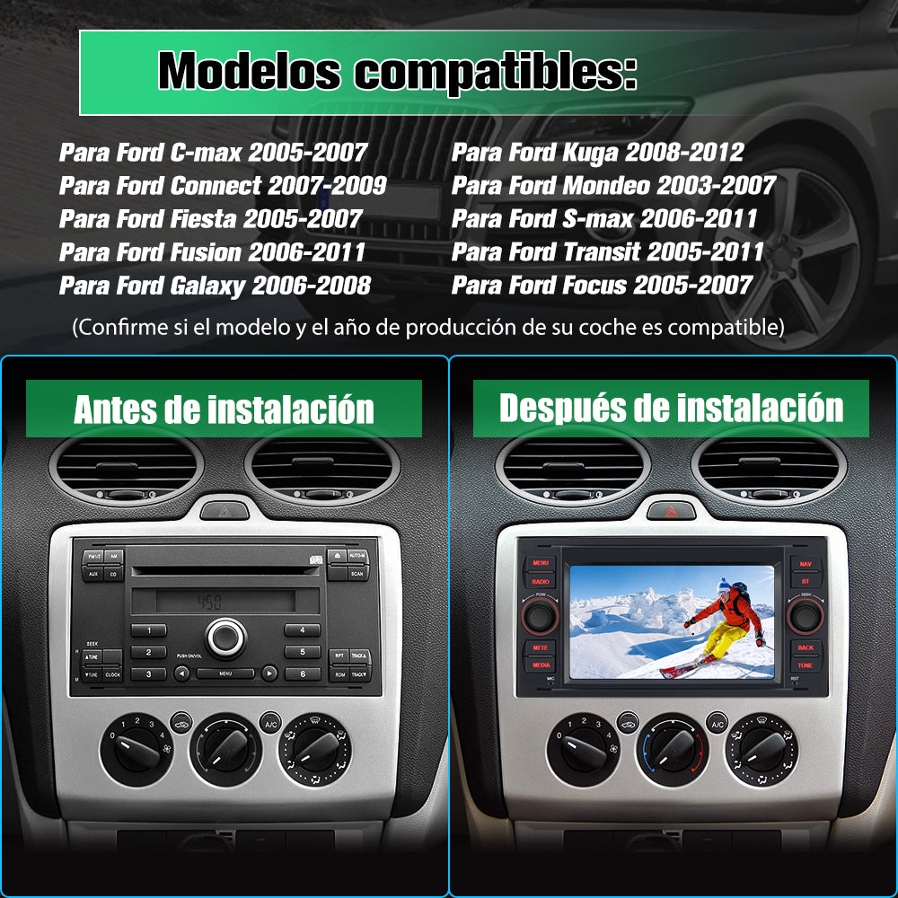 AWESAFE Android 12 [2GB+32GB] Radio Coche con Pantalla Táctil 7 Pulgadas para Ford Focus Mondeo Fiesta, Autoradio con Carplay/Android Auto/Bluetooth/GPS/FM, Apoya Mandos Volante (Negra) AWESAFE