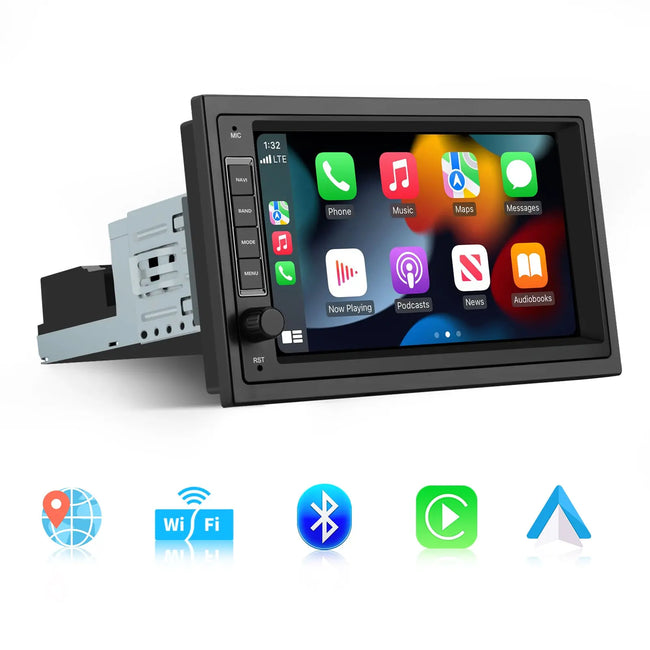 1/2 DIN Universal Car Radio With 7 Inch Touch ScreenBuilt in Wireless Carplay Android Auto GPS Navigation & WiFi Bluetooth DSP AWESAFE