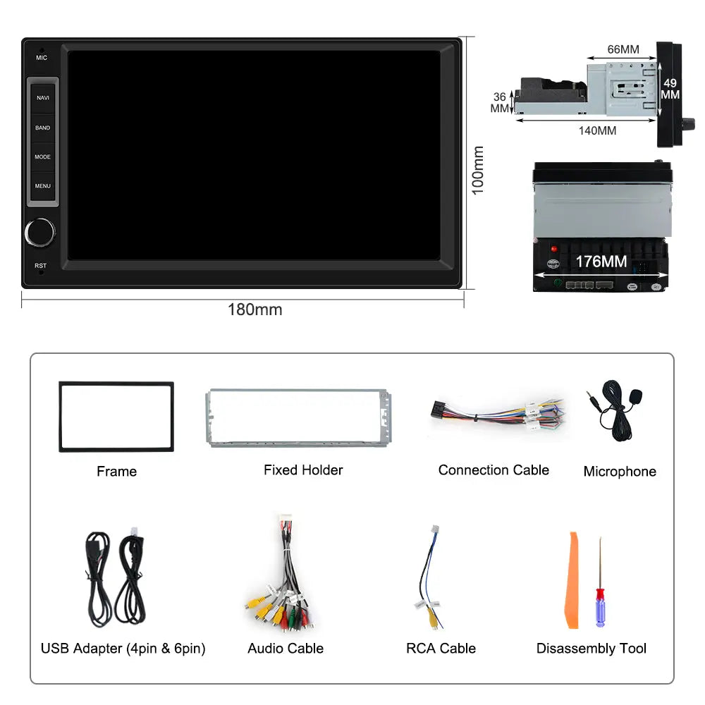 1/2 DIN Universal Car Radio With 7 Inch Touch ScreenBuilt in Wireless Carplay Android Auto GPS Navigation & WiFi Bluetooth DSP AWESAFE