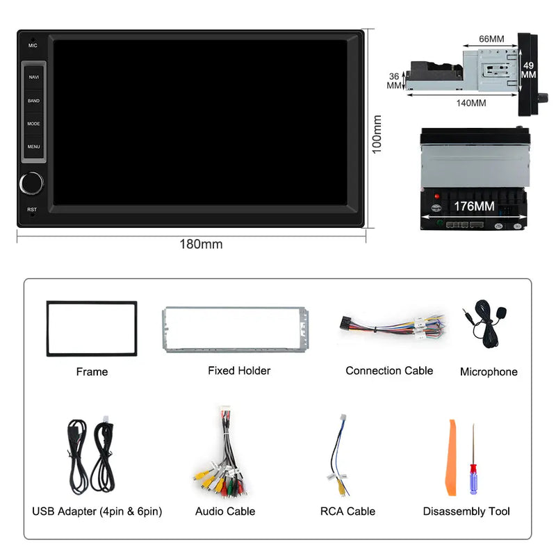 1/2 DIN Universal Car Radio With 7 Inch Touch ScreenBuilt in Wireless Carplay Android Auto GPS Navigation & WiFi Bluetooth DSP AWESAFE