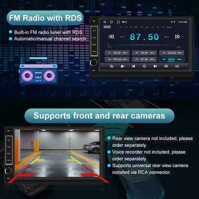 1/2 DIN Universal Car Radio With 7 Inch Touch ScreenBuilt in Wireless Carplay Android Auto GPS Navigation & WiFi Bluetooth DSP AWESAFE