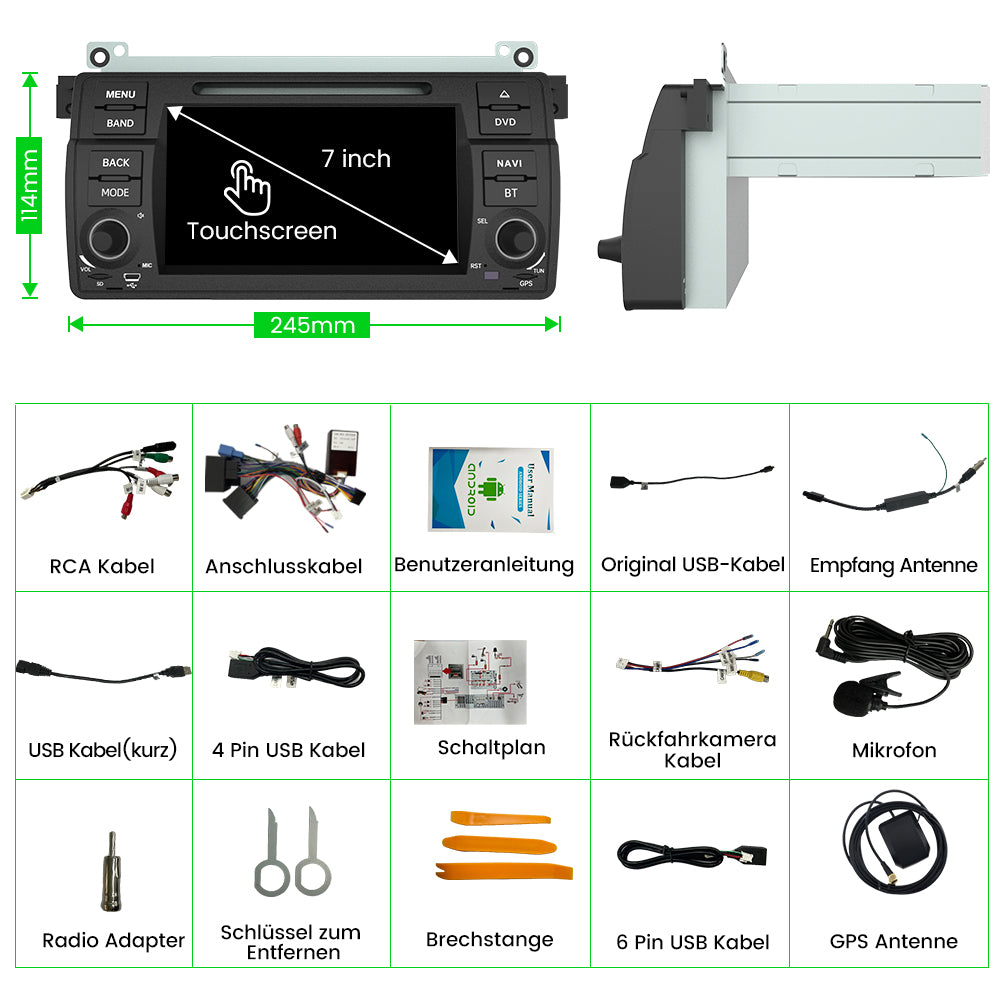 AWESAFE Android Autoradio für BMW E46 1 Din Radio mit Navigation Unterstützt Bluetooth FM/AM DAB+ WiFi WLAN CD DVD USB SD Carplay Mirrorlink Lenkradsteuerung AWESAFE