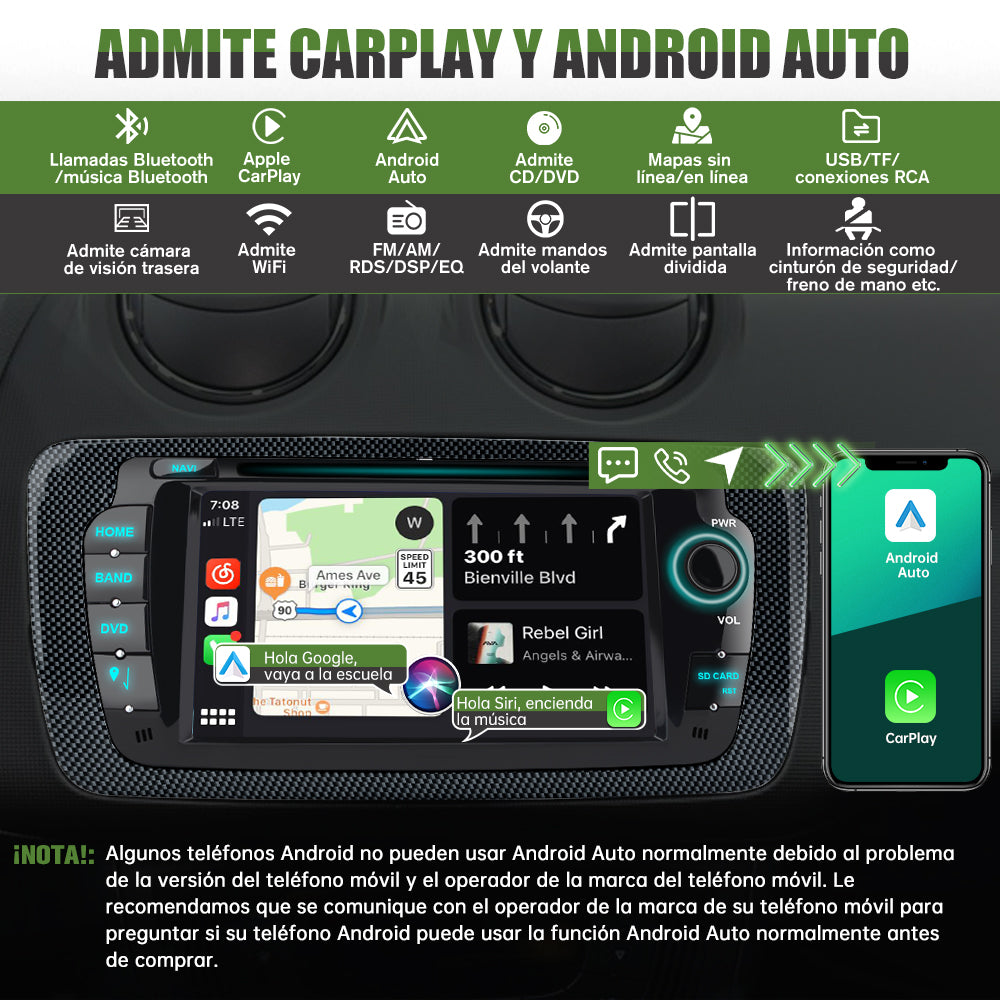 AWESAFE Android Car Stereo Para Seat ibiza 2009-2013 Sistema Actualización de Radio de Pantalla Táctil con Carplay Inalámbrico Android Auto, Soporte Bluetooth WiFi Navegación GPS AWESAFE