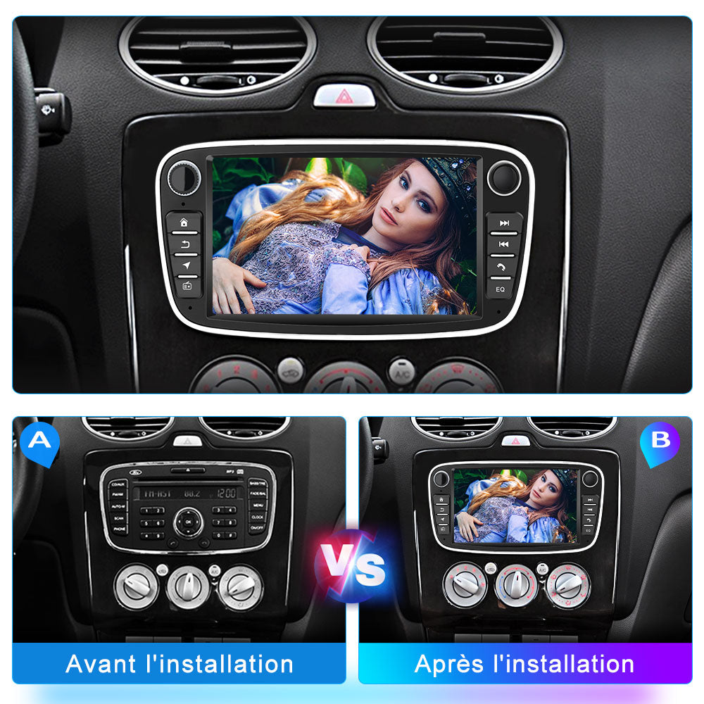 ACAVICA Autoradio per Ford Fiesta MK5 Focus MK2 C-Max Kuga Galaxy S-Max – Android 14 2+64GB Touchscreen 9 – Wireless Carplay Android Auto Bluetooth
