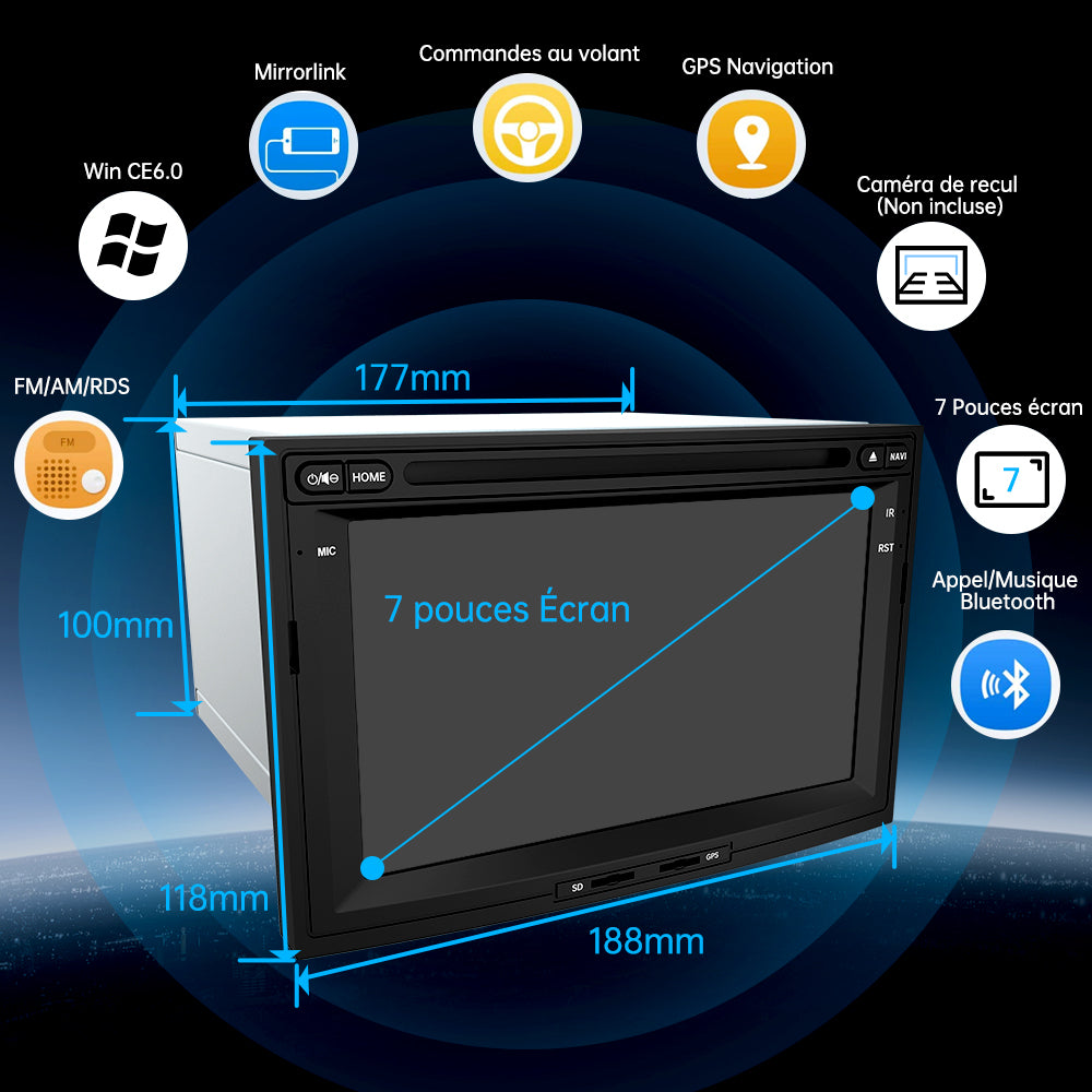 AWESAFE 2 Din Car Radio for Peugeot 3008/5008 2009-2016 with 7 Inch Touch Screen, DVD/CD Player with GPS Bluetooth FM SD RDS, Support Steering Wheel Control/Mirrorlink/Parking Assist AWESAFE