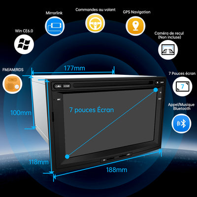 AWESAFE 2 Din Car Radio for Peugeot 3008/5008 2009-2016 with 7 Inch Touch Screen, DVD/CD Player with GPS Bluetooth FM SD RDS, Support Steering Wheel Control/Mirrorlink/Parking Assist AWESAFE