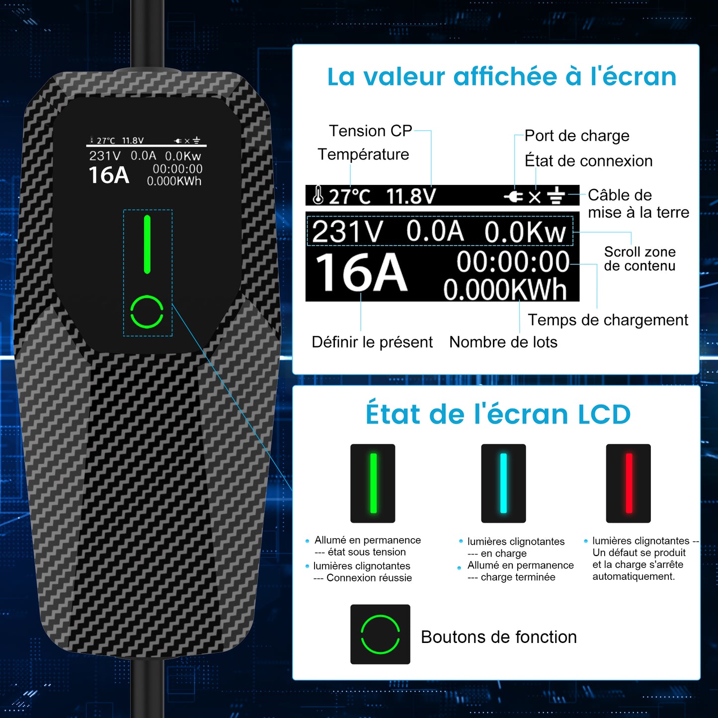 AWESAFE Tragbares EV-Ladegerät (231V,16A) for véhicule électrique de type 2Wallbox mobile de 22 KW pour véhicules électriques Degré AWESAFE