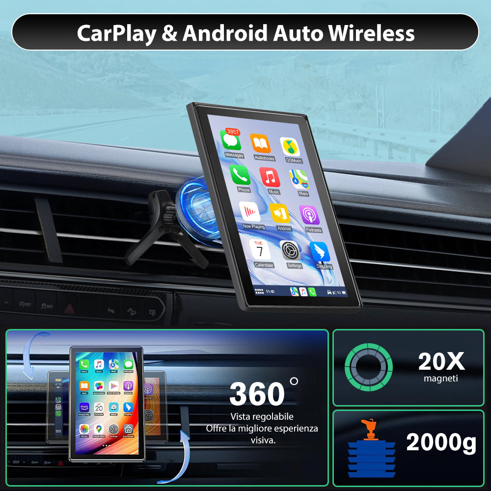 AWESAFE 9" Portatile Coche Wireless per CarPlay & Android Auto con HD Multischermo, Aggiornamenti OTA, Orientamento Verticale/Orizzontale, Telecamera Retro Inclusa, Bluetooth, Controllo Vocale, GPS AWESAFE SHOP
