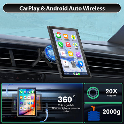 AWESAFE 9" Portatile Coche Wireless per CarPlay & Android Auto con HD Multischermo, Aggiornamenti OTA, Orientamento Verticale/Orizzontale, Telecamera Retro Inclusa, Bluetooth, Controllo Vocale, GPS AWESAFE SHOP