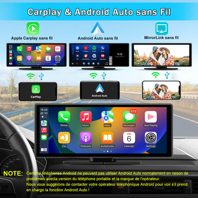 AWESAFE Autoradio avec CarPlay Sans Fil & Android Auto - Écran Tactile 10,26 Pouces - Caméra 4K Avant + 1080P Arrière - Bluetooth/GPS/Mirror Link/Assistant Vocal/AUX/FM AWESAFE