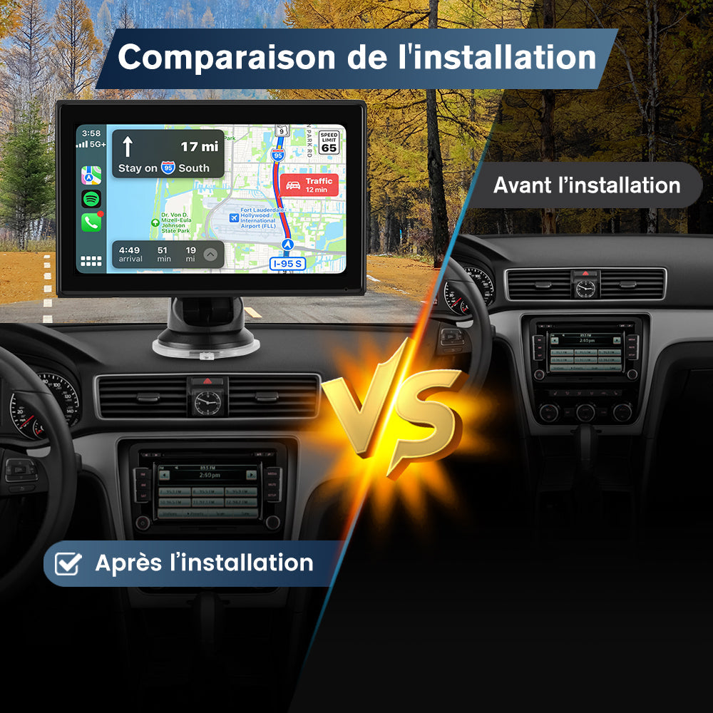 AWESAFE Autoradio Portable 7 Pouces avec Caméra de Recul - CarPlay Sans Fil & Android Auto - FM/AUX/Bluetooth 5.0 - Compatible 7-32V Voitures et Camions AWESAFE