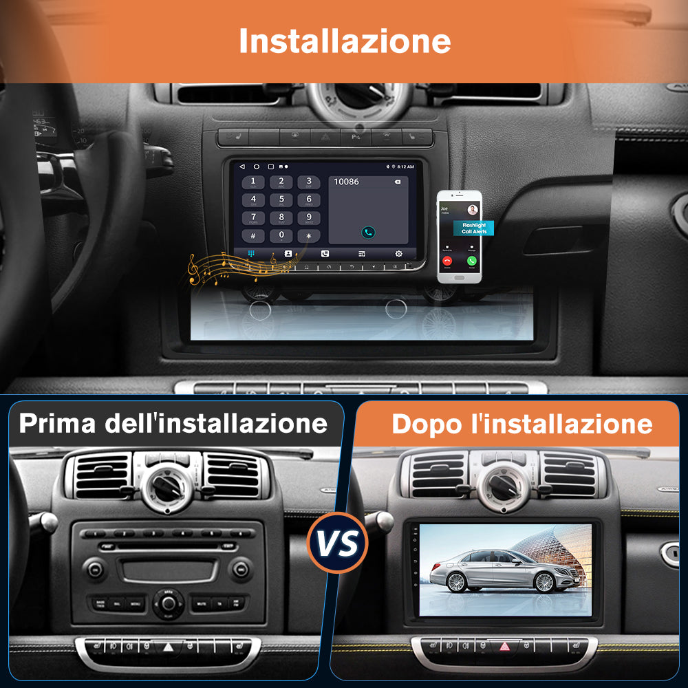 AWESAFE Autoradio Android per Mercedes Benz (2005-2010) Smart Fortwo Sistema di aggiornamento radio touch screen con Wireless Carplay Android Auto, supporto Bluetooth WiFi Navigazione GPS AWESAFE